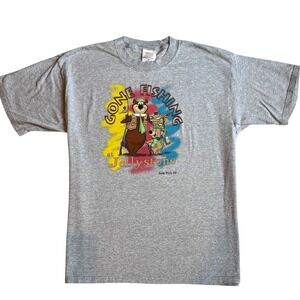 Estes Park Yogi Bear Cartoon Graphic T-Shirt Gone Fishing Jellystone‎ L/XL Y2K